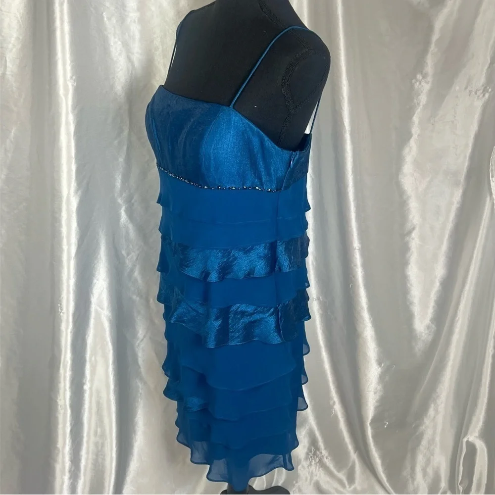Y2K Prom Blue Tiered Mini Dress 14P Satin & Chiffon Ruffles